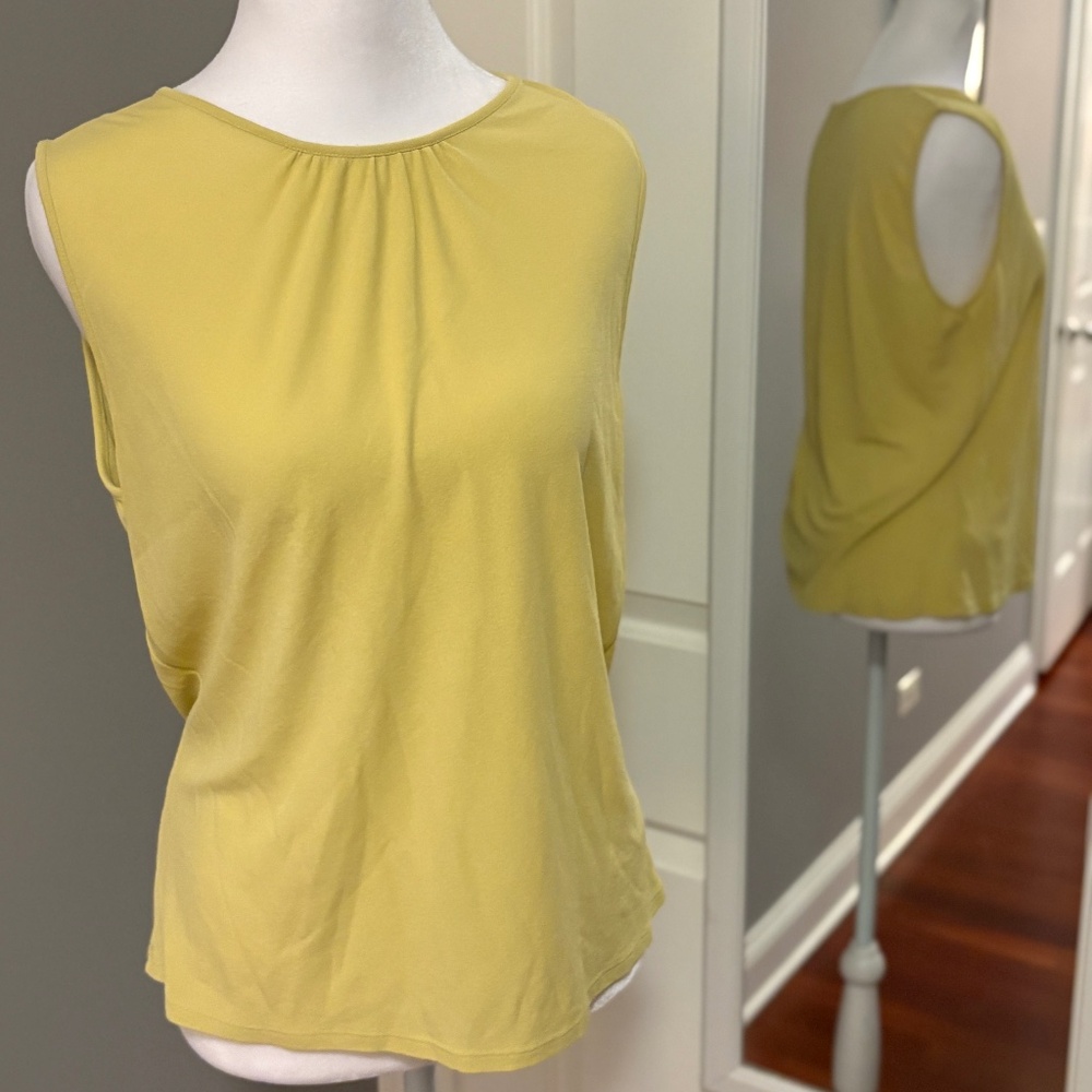 Anne Klein Silk Pleated Jewel Neck Sleeveless Shell Top